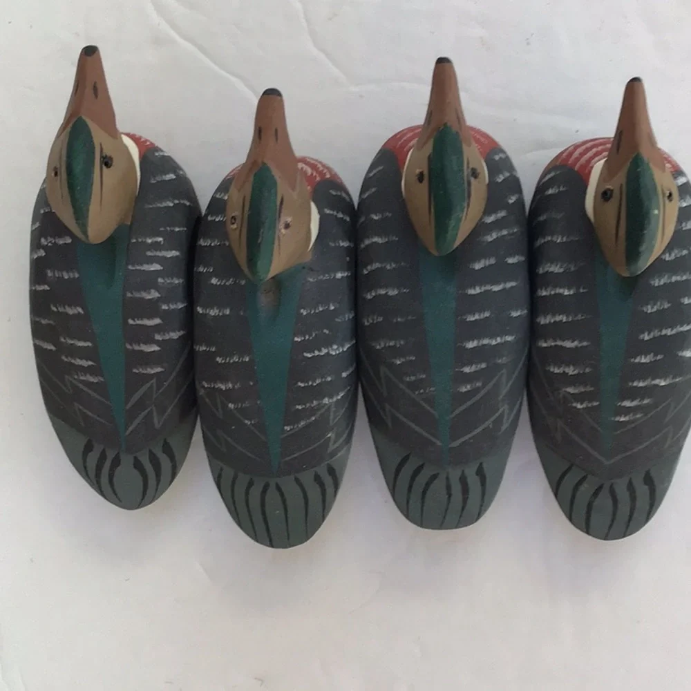 Hand Painted Rustic Primitive Wood Duck Napkin Rings‎ 4 pieces